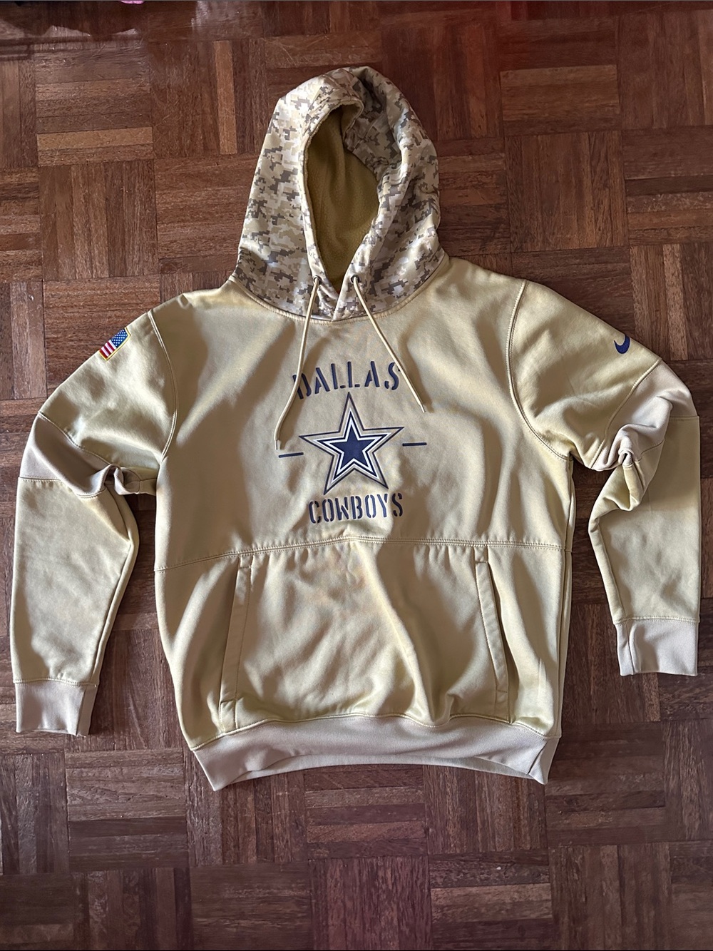 Nike Dallas Cowboys Tan Crewneck Hoodie with Camo Lined Hood